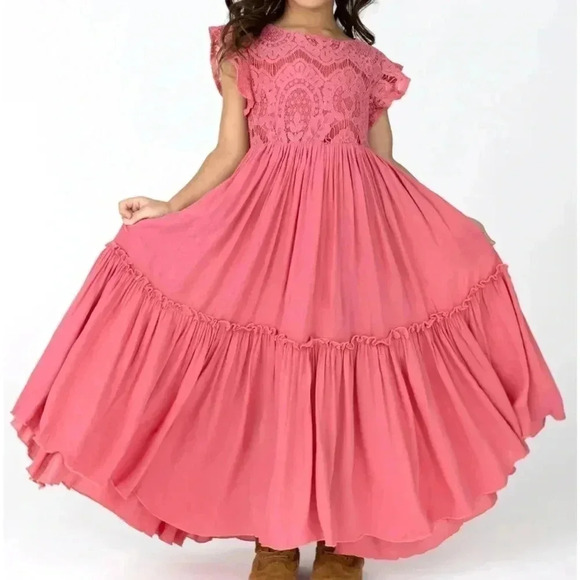 NWT JOYFOLIE Macy Dress Lace Crochet Bodice (3 Girls) Color Wild Rose - Picture 2 of 13